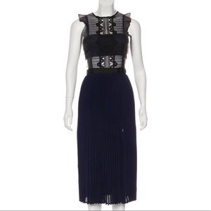 Self-Portrait pleated lace blue black midi dress